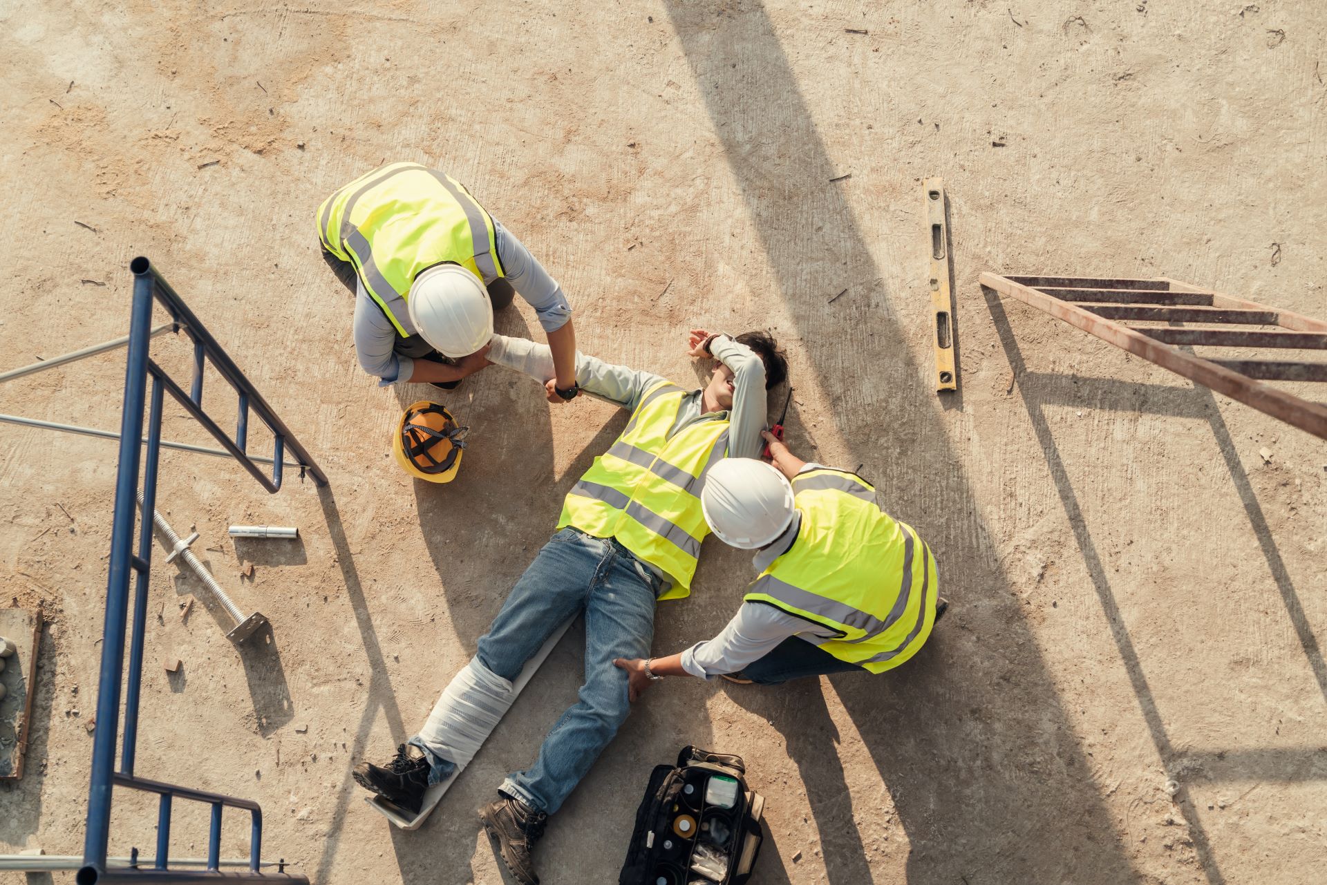 Verletzter Bauarbeiter nach Sturz bei der Arbeit