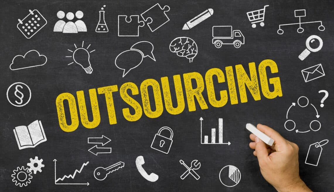 Outsourcinggrafik mit Symbolen | Lohnbuchhaltung