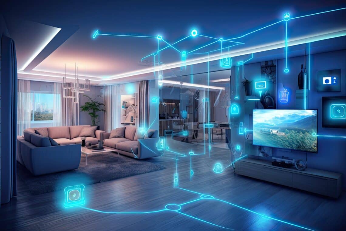 Intelligentes Wohnzimmer mit vernetzter Technik | Wärmepumpe Leipzig